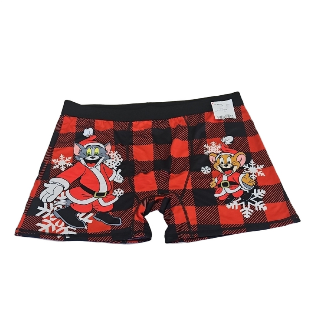 Tom & Jerry Red & Black Plaid Holiday Cartoon Boxer Briefs Size XL